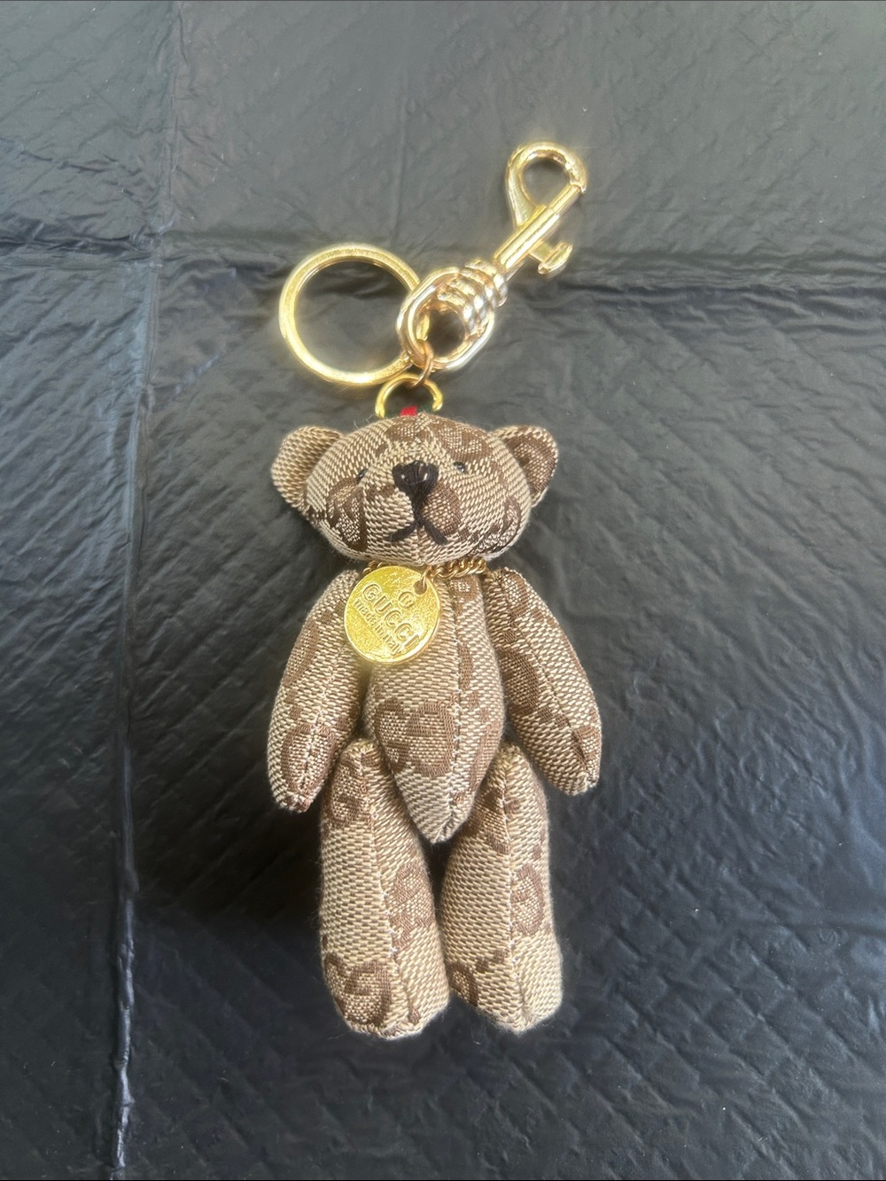 Designer inspired Monogram Teddy Bear Key & Holder Charm with Gold Hardware